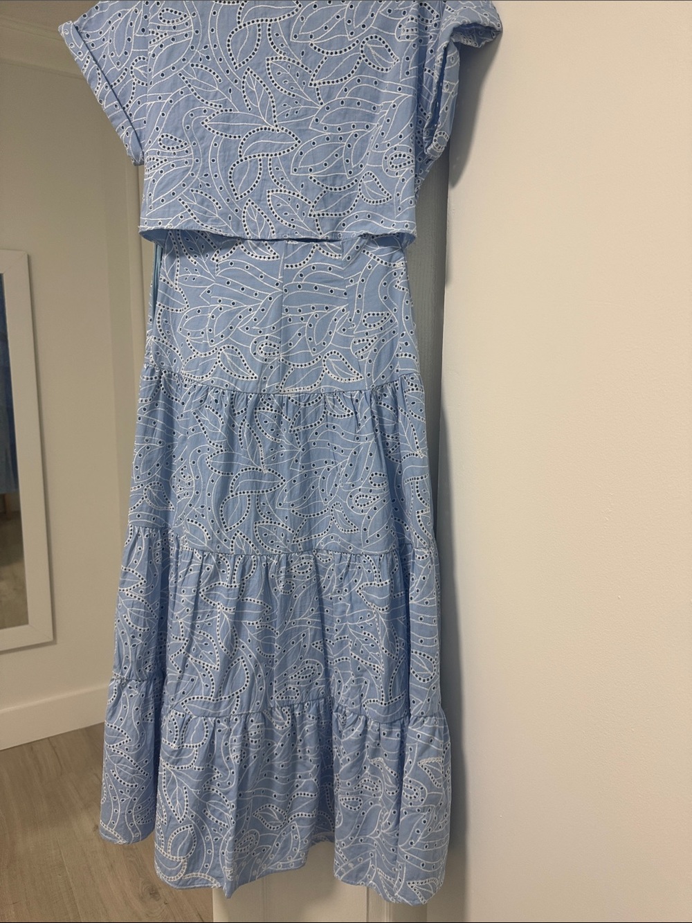 Light Blue Eyelet Tiered Midi Dress - Picture 7 of 12